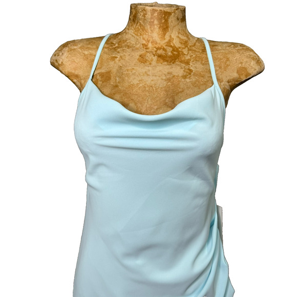 Amanda Uprichard Dress Womens XS Light Blue Drape Neck Ruched Side Tie Back NEW - Picture 2 of 8